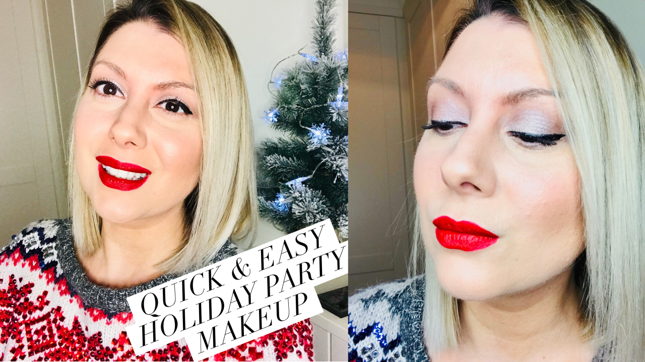 Shaz Saed -- Blonde Tea Party -- www.blonde-tea-party.com -- beauty and makeup tips -- holiday party makeup-- red lip-- cool toned makeup --xmas party makeup look -- bareminerals original foundation -- Mineral makeup -- beauty over 35 -- festive red lip --